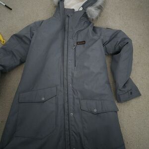 Columbia Gray Hooded Parka with Faux Fur Trim